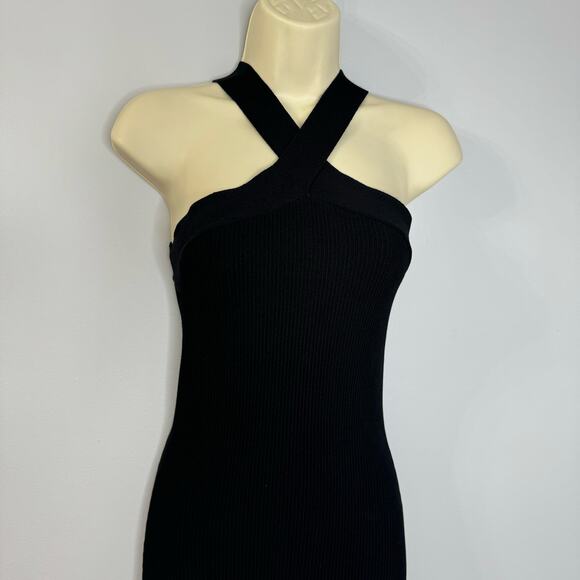 Babaton Sculpt Knit Criss Cross Dress Ribbed Halter Black Stretch Small - Picture 7 of 12
